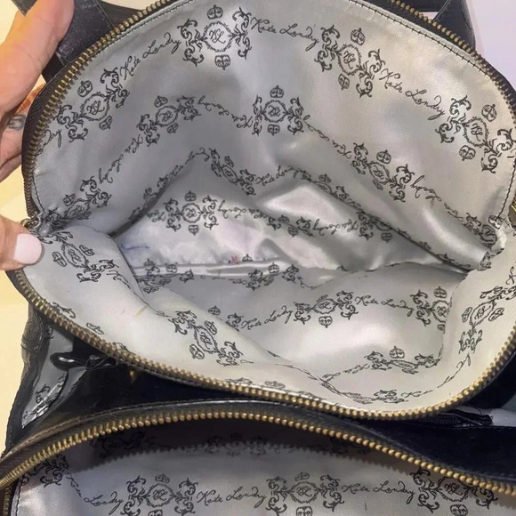 Kate Landry Luxury Classic Designer Multi Pocketed Buckle Black Leather Handbag - Picture 11 of 15